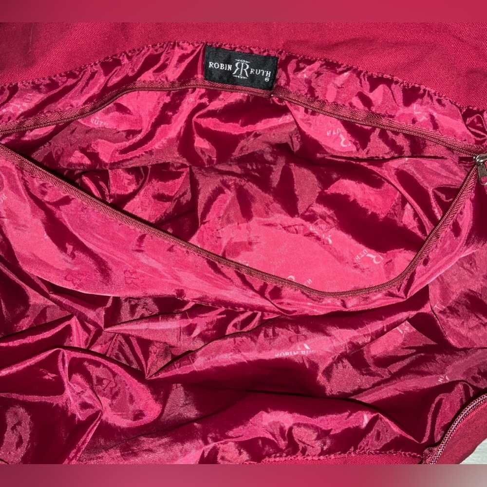 Robin Ruth XLarge Canvas Tote Bag Red Travel Overnight Gym Zip Closure Like New - Picture 11 of 11